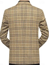 お買い得  男性用エリートアウターウェア-男性用 ブレザージャケット 学校 ワーク オフィス / キャリア エレガント 日常 春 秋 ポリエステル 格子柄 クラシック ノーアイロン シングルブレスト 二つボタン ブレザー イエロー グレー