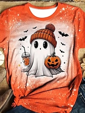 abordables Hauts d&amp;#39;Halloween-Halloween Femmes T-shirt Graphique Potiron ancien Élégant Classique Manche Courte Col ras du cou Col rond Hauts Réguliers Quotidien Week-end Imprimé Orange Été Automne