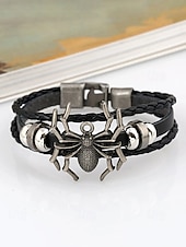 abordables Accessoires d&#039;Halloween-Bracelet araignée d&#039;Halloween pour homme – Bracelet tressé en similicuir gothique avec breloque araignée en alliage, bijou ajustable de style punk pour fêtes, cosplay et événements en boîte de nuit