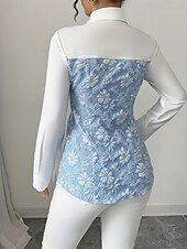 economico Top Floreali-Per donna Camicia Blusa Fiore Elegante Moderno Manica Lunga Colletto a Camicia Top Regolari Ferie Uscire Patchwork Stampato Azzurro cielo Autunno
