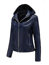 economico Giacche in finta pelle-Per donna Giacca in Ecopelle Giacca in Pile Impermeabile Confortevole Tasca Cerniera completa Foderato in pile Moda Stile da Strada Semplice All&#039;aperto Casual Quotidiano Regolare Con Cappuccio