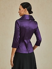 billige Dressy topper-Dame Bluse Kveldstopper Helfarge عادي Elegant metallic Stilfull 3/4 ermer V-hals Vanlige topper Bryllupsgjest Aftenselskap Semi-formelt knyte foran Aubergine Vår, Høst, Vinter, Sommer
