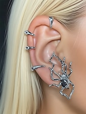 economico Accessori di Halloween-Orecchini a polsino con ragno di Halloween da donna – design avvolgente in lega punk gotico con dettagli in gemme nere, bigiotteria di tendenza per feste, cosplay e serate spettrali