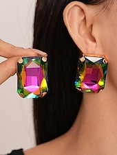 abordables Collar de mujer-Gargantilla y pendientes de cristal plateado con declaración para mujer: joyas glamurosas con diamantes de imitación grandes para fiestas, bodas y eventos formales.