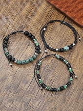 cheap Men&#039;s Jewelry-Men’s Green Stone Beaded Bracelet Set – 3-Piece Adjustable Natural Stone &amp; Alloy Wristbands for Boho Style, Ideal for Daily Wear, Gifts and Festivals