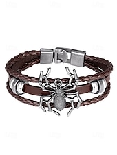 abordables Accessoires d&#039;Halloween-Bracelet araignée d&#039;Halloween pour homme – Bracelet tressé en similicuir gothique avec breloque araignée en alliage, bijou ajustable de style punk pour fêtes, cosplay et événements en boîte de nuit
