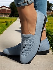 levne Dámské boty s plochou podrážkou-Dámské prodyšné ležérní balerínky z flyknit – lehké nazouvací boty s kulatou špičkou na chůzi, cestování a každodenní pohodlí