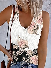 economico Serbatoio Grafico-Per donna Canotta a canotta Stampato Floreale Grafico Vintage Elegante Casual Senza Maniche Senza maniche Scollo a V Top Regolari Quotidiano Blu Rosa Azzurro cielo Grigio Estate Primavera
