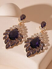 abordables Boucle d&amp;#39;oreille pour femme-Boucles d&#039;oreilles pendantes élégantes en cristal pour femmes - bijoux de déclaration plaqués or avec pierres précieuses violettes, accessoires glamour pour les soirées dansantes et les cocktails