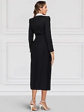 abordables Longueur du plancher-Robe blazer colonne mère de la mariée formelle élégante col chemise longueur cheville tissu extensible manches longues avec bloc de couleur 2025