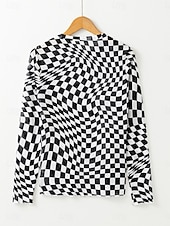 preiswerte Damen Streifen- und geometrische Oberteile-Damen Bluse Karomuster Stilvoll Lässig Langarm Rundhalsausschnitt Normale Oberteile Täglich Druck Schwarz Rosa Aprikose Sommer Frühling Herbst