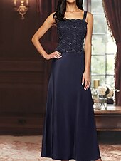 preiswerte Mit Jacke-A-Linie Dreiteilig Brautmutterkleid Elegant Einfach luxuriös Quadrathals Bodenlang Satin Spitze Dreiviertelarm mit Spitze Paillette 2025