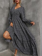 preiswerte Elegante Blumenkleider-Damen Langes Kleid Maxikleid Freizeitkleid Druckkleid Mode Modern Täglich Strand Wochenende Normale Passform Blume Langarm V Ausschnitt Schwarz Rote Blau Grün Sommer Frühling Herbst