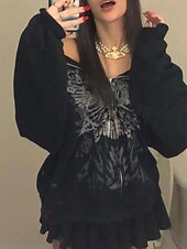 abordables Boutique Graphique Sweatshirts &amp; Hoodies-Femmes Sweat à capuche Fleuri Mode Streetwear manche longue À capuche Hauts Réguliers Rue Sortir Fermeture éclair Imprimé Noir Automne Hiver