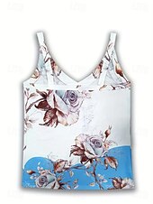 abordables Débardeur Floral-Femmes Chemise Chemisier Fleuri Graphique ancien Tropical Élégant Sans manches Bretelle Col en V Hauts Réguliers Quotidien Imprimé Noir et Blanc Bleu Bleu Ciel Été Printemps