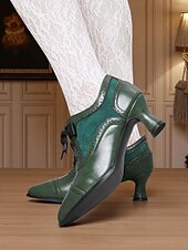 economico anni 1930-Scarpe col tacco oxford verdi da donna in stile edoardiano – scarpe eleganti vittoriane con tacco medio, stringate e dettagli brogue, degli anni 1900-1910, perfette per tea party, cosplay ed eventi storici.