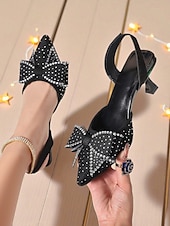 cheap Nightlife Party-Women&#039;s Rhinestone Bow Slingback Heels - Sparkly Pointed Toe Party Shoes for Nightlife, Clubs and Cocktail Events