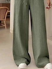 abordables jambe large et taille haute-Femmes Jambe large Slacks Streetwear Occasionnel Longueur complète Naturel Uni Avec Poches Conception à cordon élastique Confortable Rue Tenue quotidienne Week-end Noir Rose Vert Véronèse Bleu Automne
