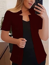 abordables Blazers et Costumes-Femmes Blazer Confortable Respirant Coupe ajustée Mode Moderne Uni Travail Quotidien Régulier Col montant Coupe régulière Manches courtes Vêtements d&#039;extérieur Noir Blanche Jaune Été