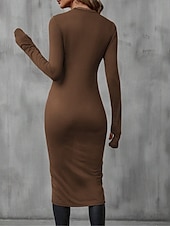 preiswerte Weißes Kleid-Damen Midikleid Etui-Kleid Wickelkleid Lässig Täglich Schlank Einfach Langarm Rundhalsausschnitt Schwarz Braun Sommer Frühling Herbst