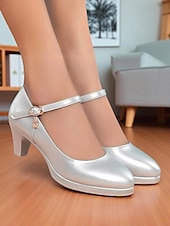 abordables Block Heels-Escarpins Mary Jane rouges à talon moyen pour femmes – chaussures habillées classiques à bout rond avec bride à la cheville et breloque pour dames, idéales pour le bureau, l&#039;église ou les événements semi-formels