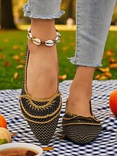 preiswerte Ballerinas für Damen-Orangefarbene Flyknit-Ballerinas für Damen – atmungsaktive Slipper mit spitzer Spitze und schwarzem Besatz für Halloween-Partys, Herbstpicknicks und den lässigen Alltag