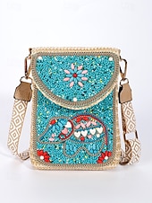 economico Borse a Tracolla-Borsa a tracolla con perline da donna con design a farfalla colorata, stile bohémien, borsa a tracolla casual e da viaggio per donna, perfetta per spiaggia, vacanze e gite estive