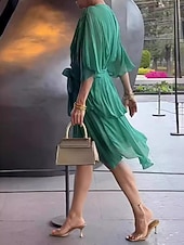 cheap Chiffon Dresses-Women's Mini Dress Cocktail Dress Wedding Guest Dress Chiffon Chiffon Dress Fashion Modern Outdoor Vacation Regular Fit Plain 3/4 Length Sleeve V Neck Green Summer Spring Fall Autumn