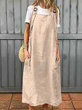 economico Vestito Semplice-Per donna Abito Midi Abito in cotone e lino Abito Sottoveste Classico Moderno Vacanza Ferie Weekend Vestibilità regolare Semplice Senza Maniche Collo quadrato Nero Bianco Giallo Rosso Estate