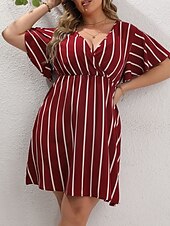 abordables Robes-Femmes Grande taille Robe Décontractée Rayé Col en V Manche Courte Été Printemps Mode Moderne Occasionnel Mini robe Quotidien Fête Robe