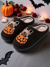 tanie Dla kobiet-damskie kapcie polarowe na Halloween z motywem buldoga francuskiego i dyni - wygodne pluszowe kapcie domowe dla kobiet i nastolatek, idealne na jesień, jako prezent świąteczny i do wygodnego