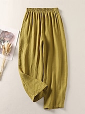 baratos Calça de linho de algodão simples-Mulheres Calças de linho de algodão chinês Estilo Étnico Básico Casual Comprimento total Cintura Alta Tecido Bolsos Com Cordão Conforto Exterior Com Stretch Férias Rua Diário Preto Branco fúcsia