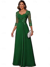 billige Gulvlengde-A-linje Kjole til brudens mor Elegant Enkel V-hals Gulvlengde Chiffon 3/4 ermer med Ensfarget 2025