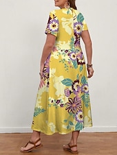 preiswerte Kleider-Damen Übergröße Freizeitkleid Ombre V Ausschnitt Kurzarm Sommer Frühling Mode Modern Lässig Maxikleid Ferien Wochenende Kleid