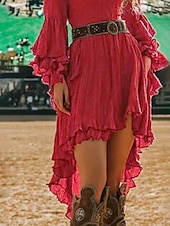 preiswerte Ausgefallene Kleider-Damen Minikleid Boho-Kleid Westernkleid Mode Klassisch Modern Outdoor Ferien Ausgehen Normale Passform Einfach Langarm V Ausschnitt Rote Sommer