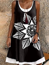economico Arte &amp; Design Abito-Per donna Mini Abito Vestito Estivo Abito a trapezio Abito a spalle scoperte Vacanza Casual Boho Quotidiano Vestibilità regolare Floreale Grafico Senza Maniche Girocollo Bianco Rosa Blu Viola Estate