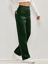 ieftine picior lat și talie înaltă-Pentru femei Picior Larg Pantaloni Drept Șic Stradă Casual Lungime totală Natural Simplu Buzunar Talie elastică Cataramă Comfortabil În aer liber Stradă Ieșire Măr Verde Gri Închis Roșu portocaliu