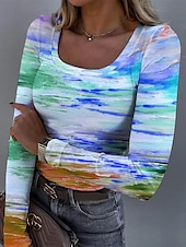 ieftine tricou Art &amp; Design-Pentru femei Tunică Ombre Grafic Epocă Modă Stilat Manșon Lung Pătrat Topuri obișnuite Zilnic Imprimeu Galben Albastru piscină Mov Trifoi Primăvară Toamnă