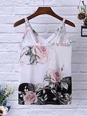abordables Débardeur Floral-Femmes Chemise Chemisier Fleuri Graphique ancien Tropical Élégant Sans manches Bretelle Col en V Hauts Réguliers Quotidien Imprimé Noir et Blanc Bleu Bleu Ciel Été Printemps