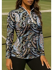 economico Camicia Donna-Per donna Geometrico Maglietta Maglietta sportiva Polo da golf Maglia da tennis Manica Lunga Cerniera Floreale UPF50+ Resistente ai Raggi UV Alta elasticità Traspirante Tennis Golf Pickleball Collo