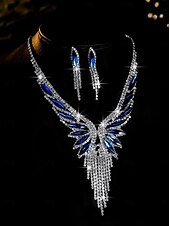 economico Collana da donna-Set di gioielli di lusso in cristallo da donna: collana placcata in argento e orecchini pendenti con accenti di pietre preziose verdi, eleganti accessori per cocktail e feste serali