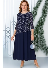 halpa Lattian pituus-Helmipitsi A-linjainen morsiamen äidin mekko elegantti ponchotyylinen yksinkertainen minimalistinen venekaulus lattiamittainen sifonki helmillä koristeltu pitsi 3/4-hihat 2025
