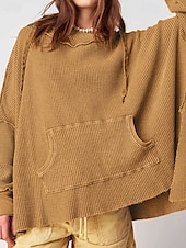 economico Felpe e Sweatshirt Texturizzati-Per donna Felpa con cappuccio Semplice Moderno Casual Manica Lunga Con Cappuccio Top Regolari Ferie Uscire Tasca Nero Blu Viola Marrone Beige Autunno