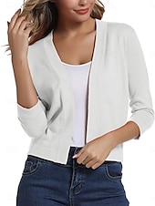 abordables Chemises et blouses-Femmes Cardigan Mode Basique Couleur Unie Ouvert devant Fin manche longue Hauts Réguliers Tricoter Extérieur Quotidien Noir Blanche Automne Hiver