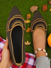 preiswerte Ballerinas für Damen-Orangefarbene Flyknit-Ballerinas für Damen – atmungsaktive Slipper mit spitzer Spitze und schwarzem Besatz für Halloween-Partys, Herbstpicknicks und den lässigen Alltag