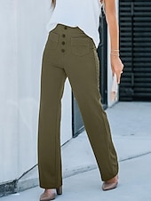 ieftine picior lat și talie înaltă-Pentru femei Picior Larg Pantaloni Drept Șic Stradă Casual Lungime totală Natural Simplu Buzunar Talie elastică Cataramă Comfortabil În aer liber Stradă Ieșire Măr Verde Gri Închis Roșu portocaliu