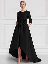 preiswerte A-Linie Abendkleider-A-Linie Abendkleid Elegantes Kleid Formal Hochzeit Asymmetrisch Halber Ärmel Crew-Ausschnitt Mutter der Braut Kleid Stretch Satin mit Tasche
