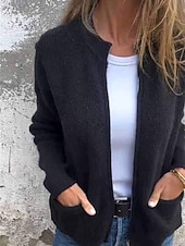 abordables Vestes en laine-Femmes Manteau Confortable Respirant Avec Poches Mode Quotidien Uni Entraînement Extérieur Occasionnel Ouvert devant Court Col montant Coupe régulière manche longue Vêtements d&#039;extérieur Noir Orange
