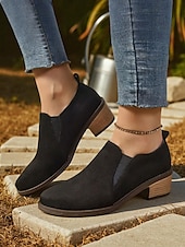 billige Slip-ons og loafers til kvinner-Brune damesko i semsket skinn med lav hæl – komfortabel, avslappet stil for turer utendørs, gårdsbesøk og hverdagsbruk