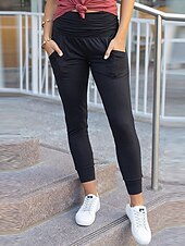 billiga Enkla Leggings-Dam Byxor Damasker Streetwear Ledigt Fullängd Naturlig Slät Ficka Elastisk midja Mjuk Utomhus Semester Utekväll Grå Svart Röd Blå Höst Normal